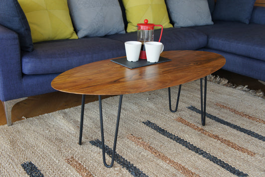 Acacia Wood Hairpin Oval Coffee Table
