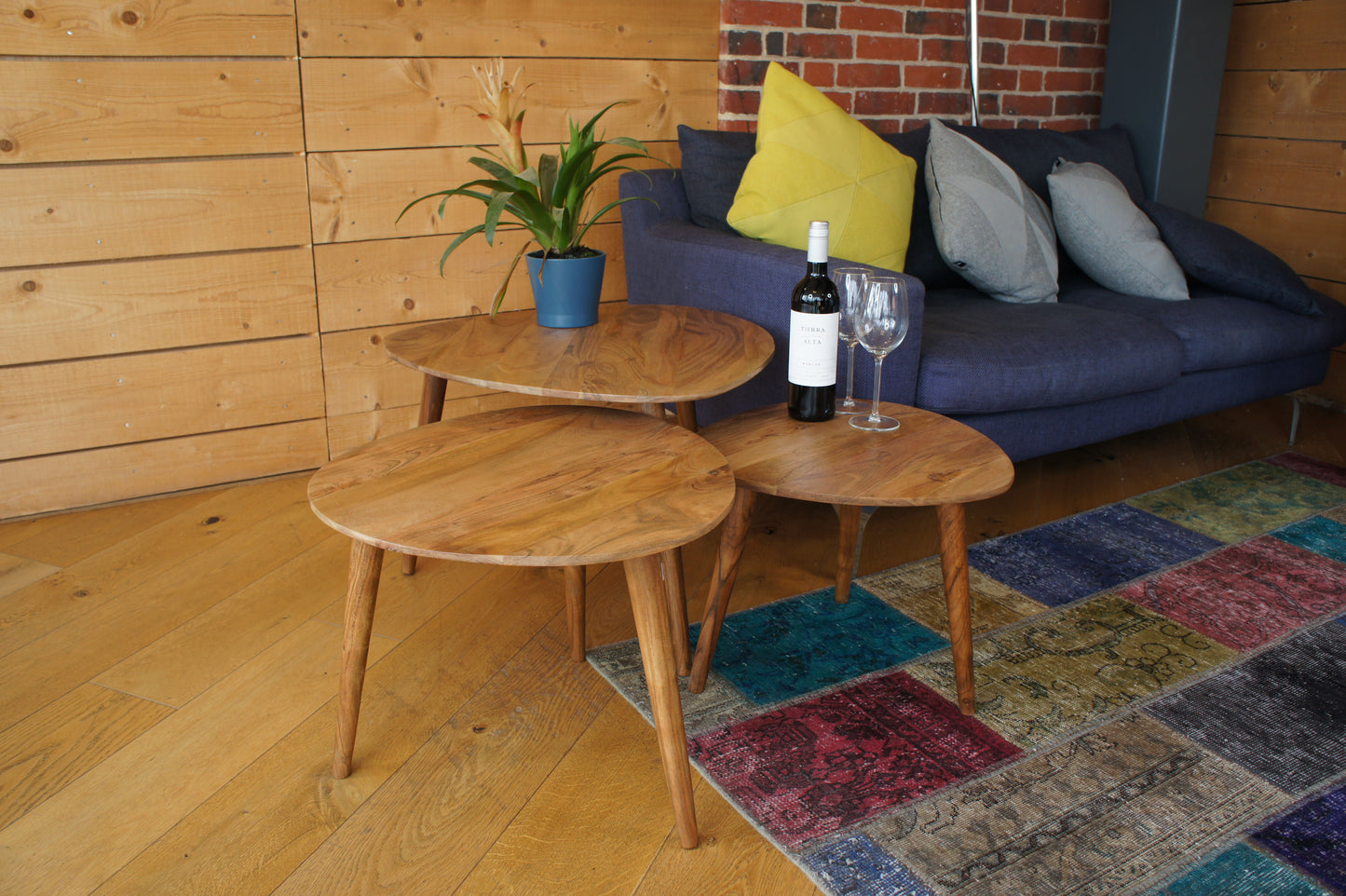 Acacia Wood Triangular side tables set 3
