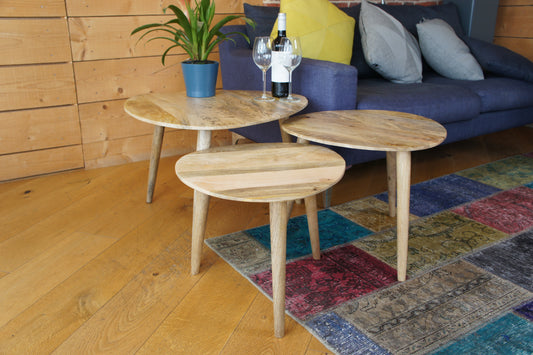 Mango Wood Set of 3 Triangular Side Tables