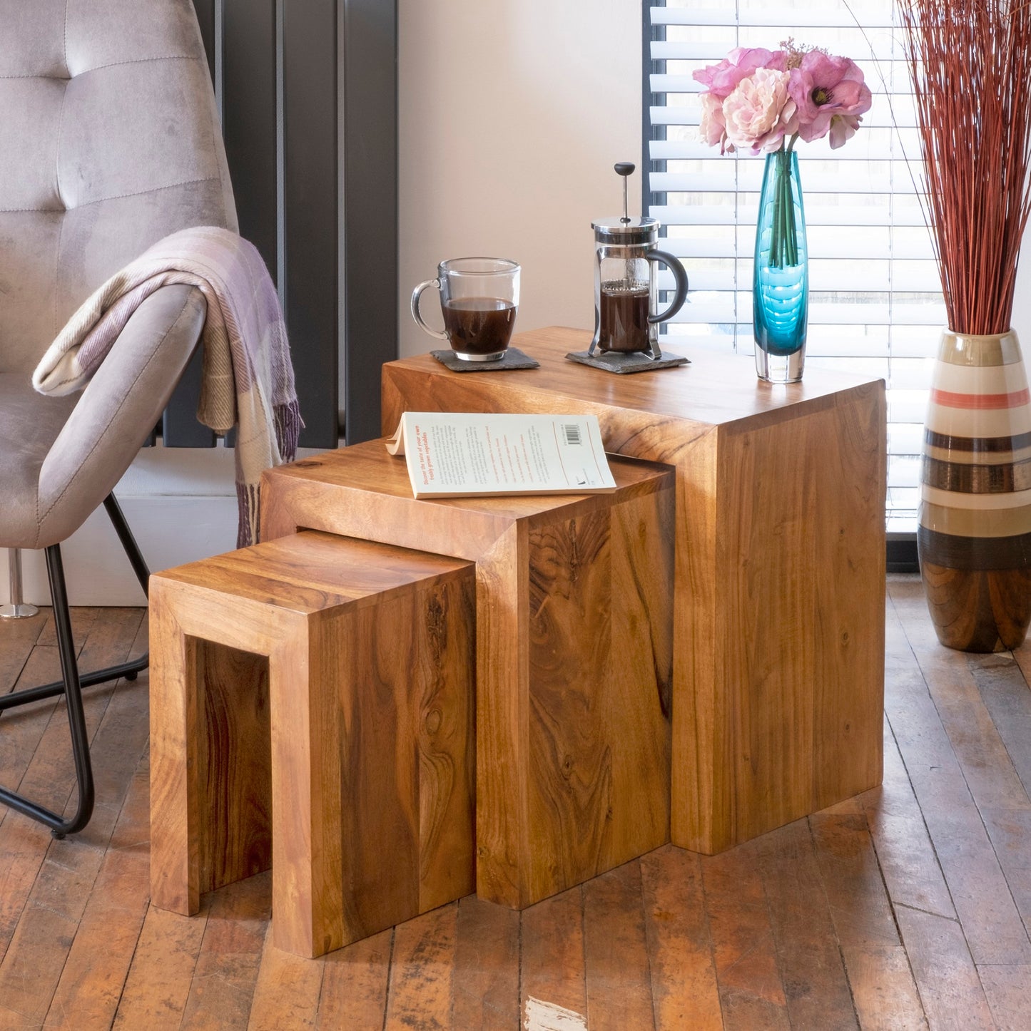 Acacia Wood wood Cube Nest Of Tables