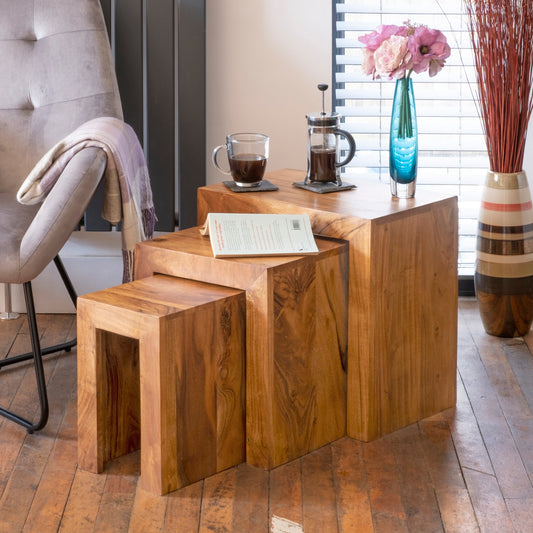 Acacia Wood wood Cube Nest Of Tables
