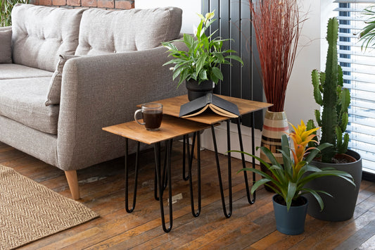 Acacia Wood Hairpin Leg Nesting Tables